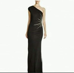 Black One Shoulder Evening Gown with Accent